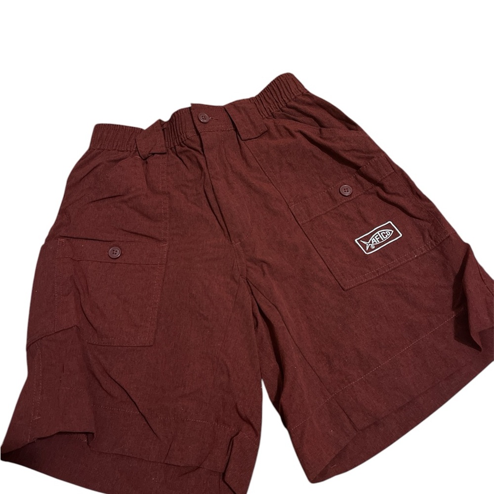 Aftco fishing shorts size 28 red crimson maroon euc nylon